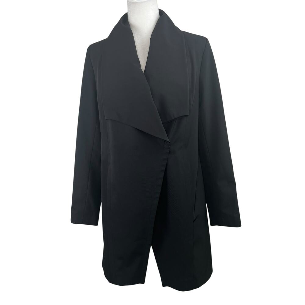 Trina Turk Black Draped Shawl Collar Snap Wrap Trench Coat Raincoat Womens 8